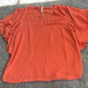 Zenana Outfitters Vibrant Orange V-Neck Blouse